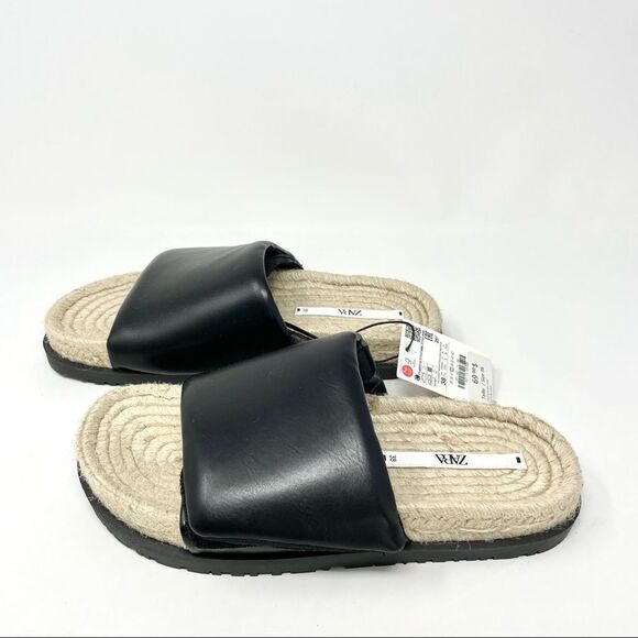 Nwt Zara Chunky Espadrille Slides W/ Velcro Puff  Padded Top Strap Size 38/8 - Picture 4 of 7